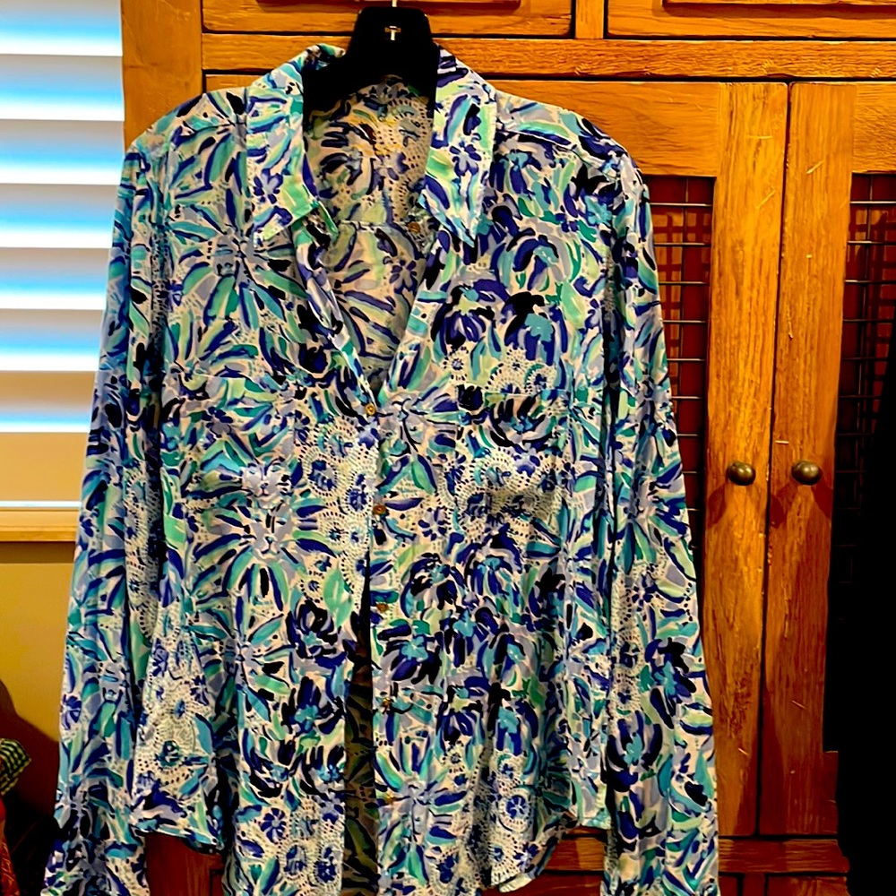 Lilly Pulitzer Blue and Green Button Down Shirt